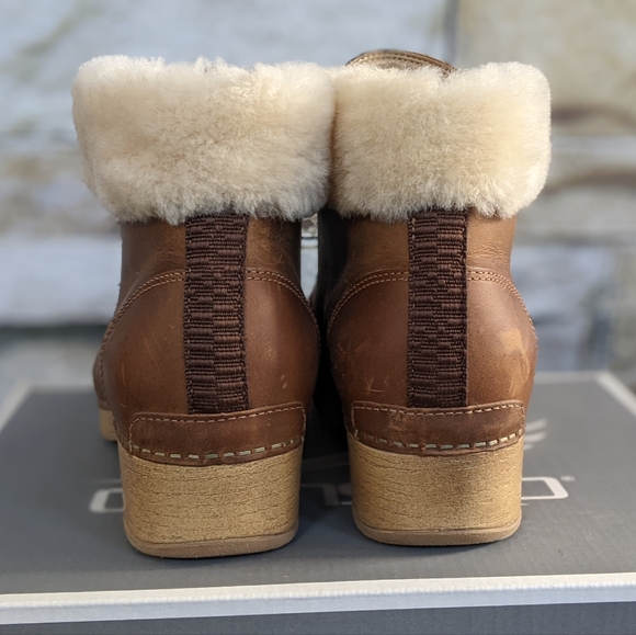 ⚡SOLD⚡Dansko Bailee Oiled Pull Up Brown Leather Lace Up Clog Boot w Shearling - Picture 7 of 11